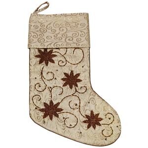 2002 Prima Creations Beaded Gold and Metallic Snow flower Stocking Vintage EUC